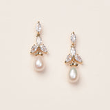 Gold CZ Pearl Dangle Earrings