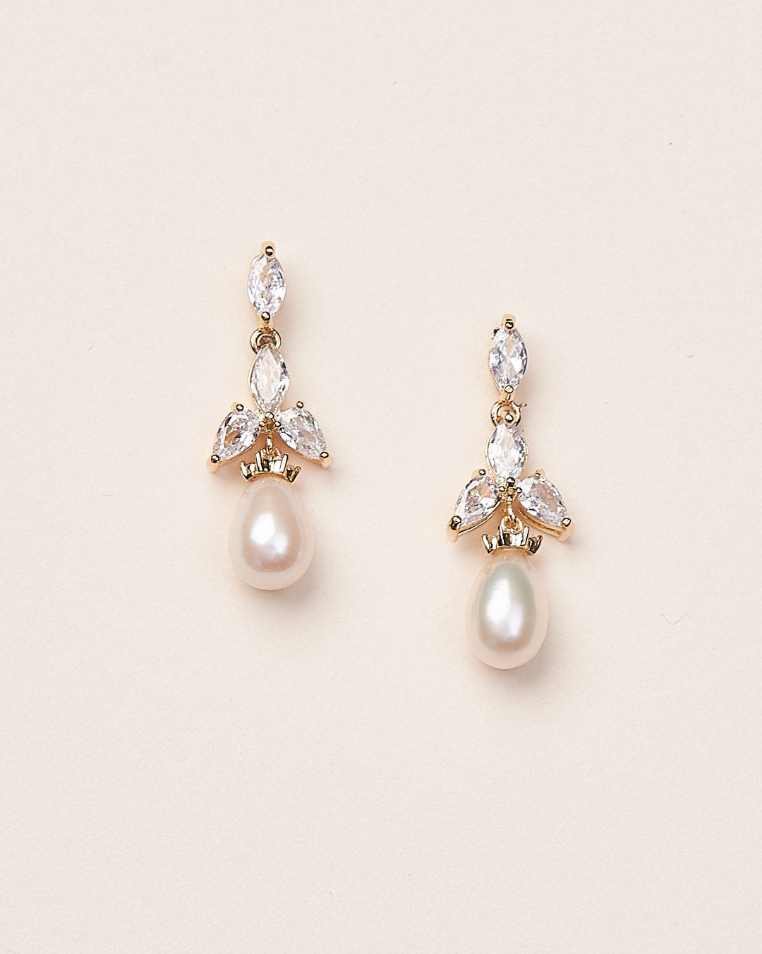 Gold CZ Pearl Dangle Earrings