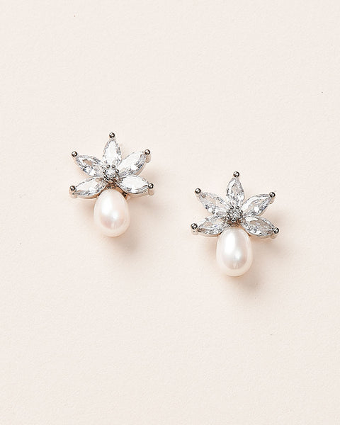 CZ Pearl Stud Earrings Small Wedding Earrings Pearl Bridal -  Israel