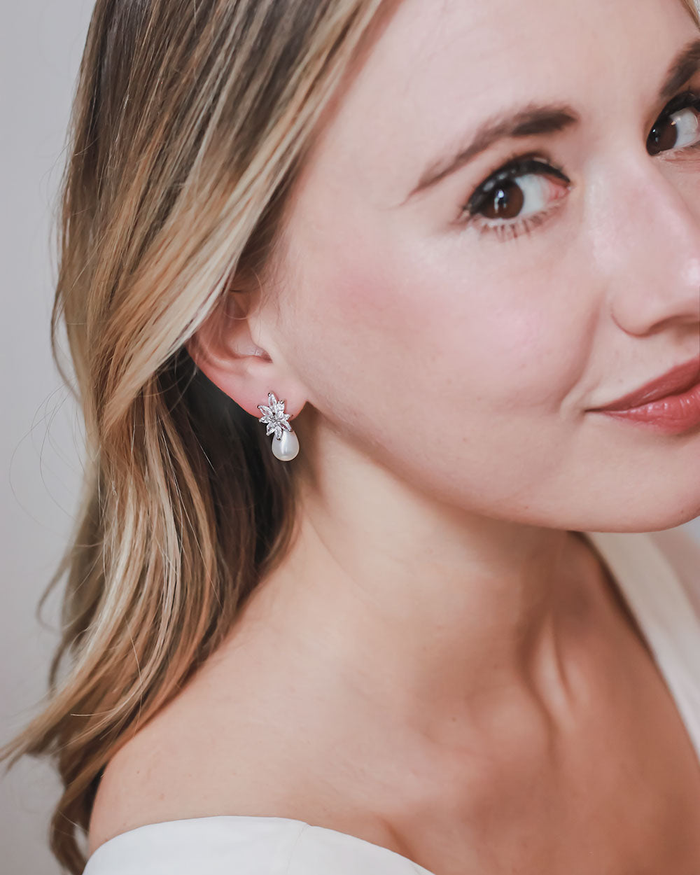 Bridal Earrings CZ Pearl