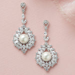 Silver CZ & Pearl Wedding Day Statement Earrings