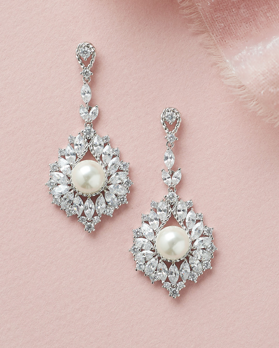 Silver CZ & Pearl Wedding Day Statement Earrings