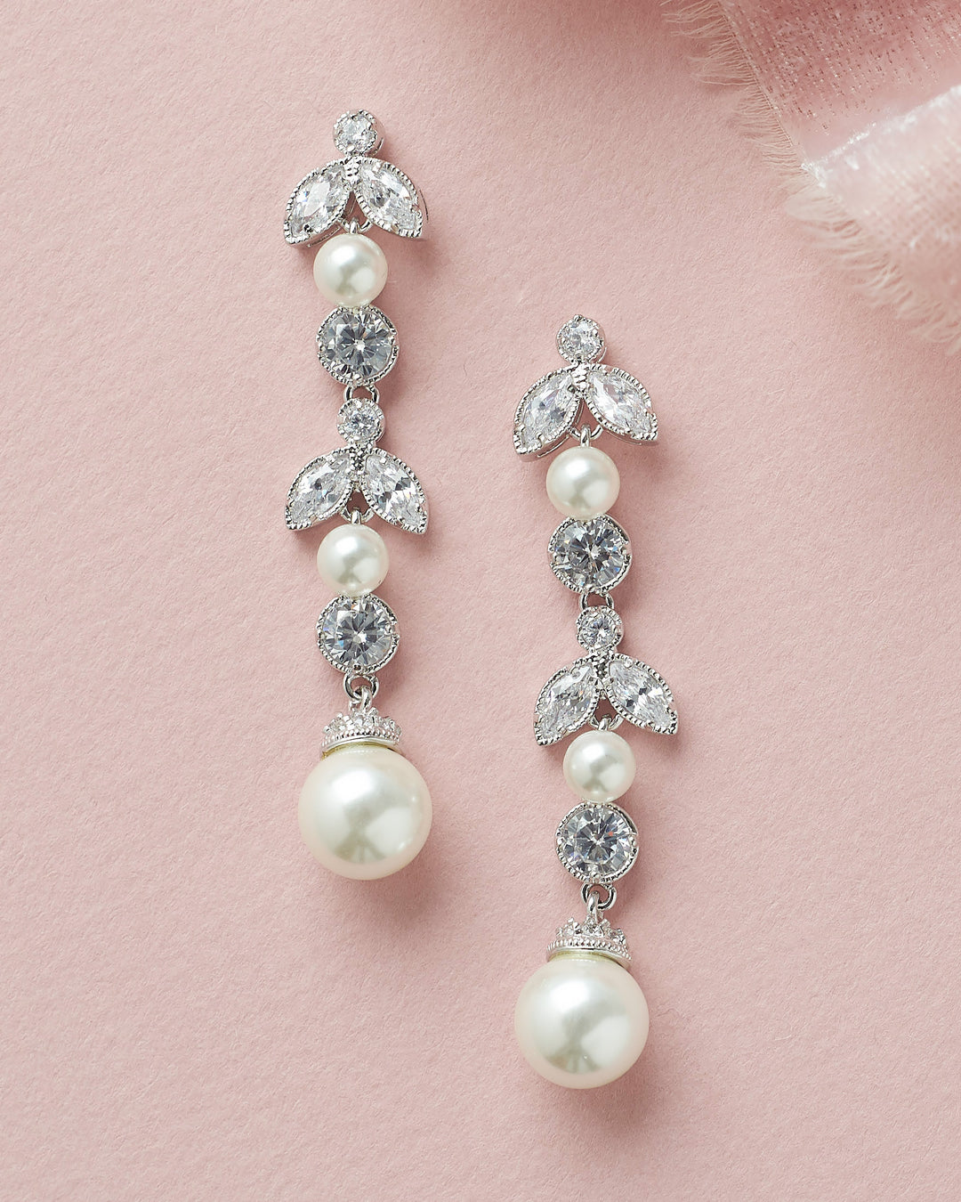 Silver Crystal & Pearl Drop Wedding Earrings