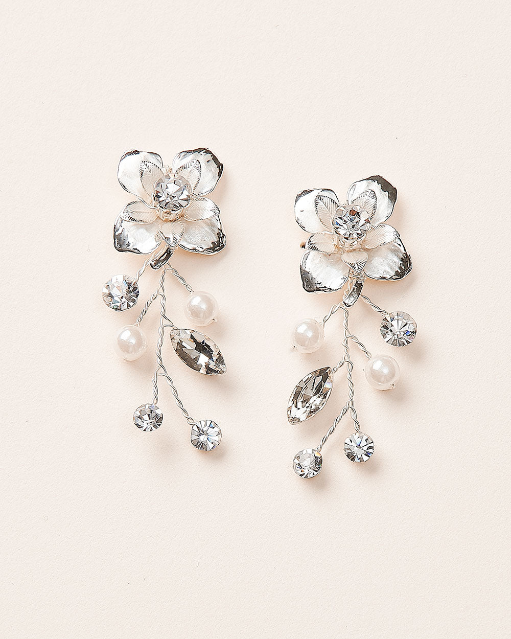 Petite Pearl & Floral Earrings - Silver