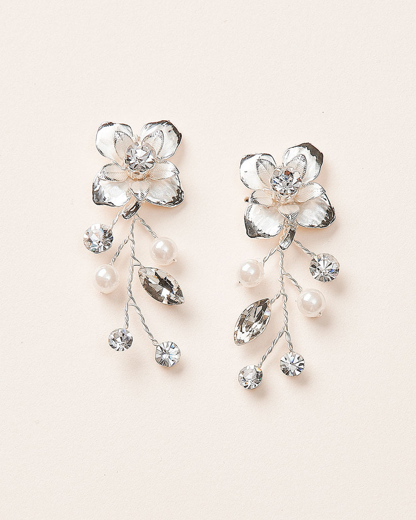 Erma Petite Pearl & Floral Clip - Shop Bridal Accessories | Dareth Colburn Silver