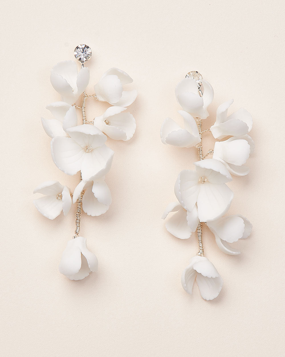 Silver Floral & Crystal Statement Wedding Drop Earrings