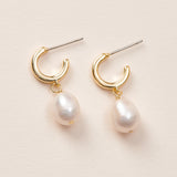 Gold Hoop Earrings with Pearl
