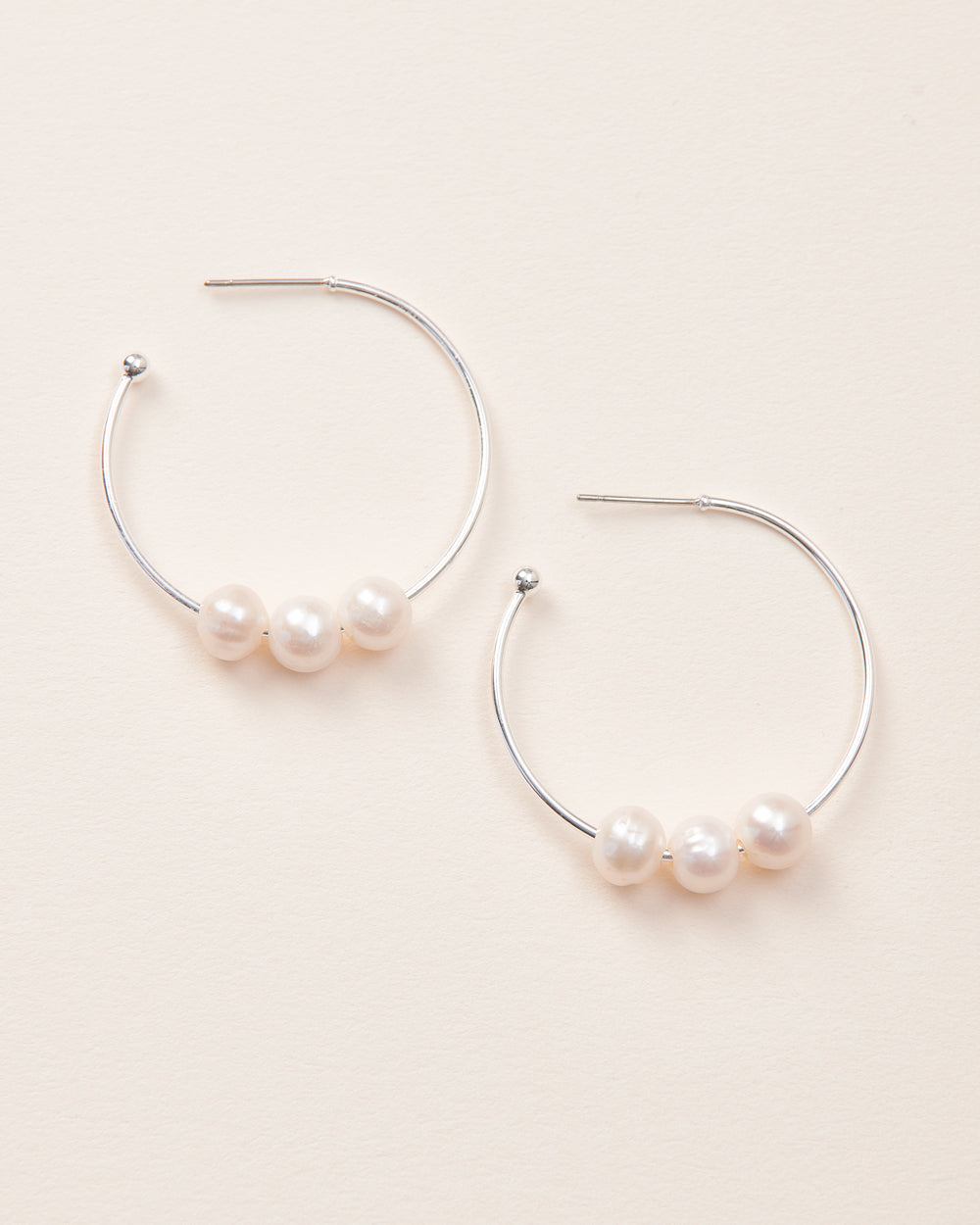 Silver Pearl Hoops