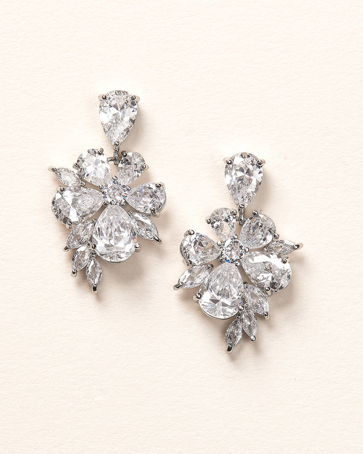 CZ Floral Silver Wedding Earrings