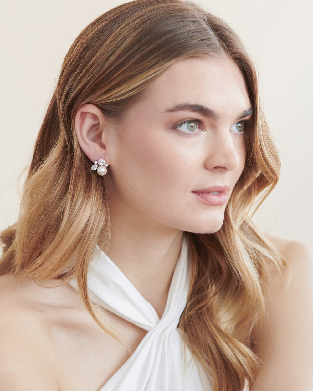 Silver CZ Pearl Stud Earrings