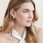 Silver CZ Pearl Stud Earrings