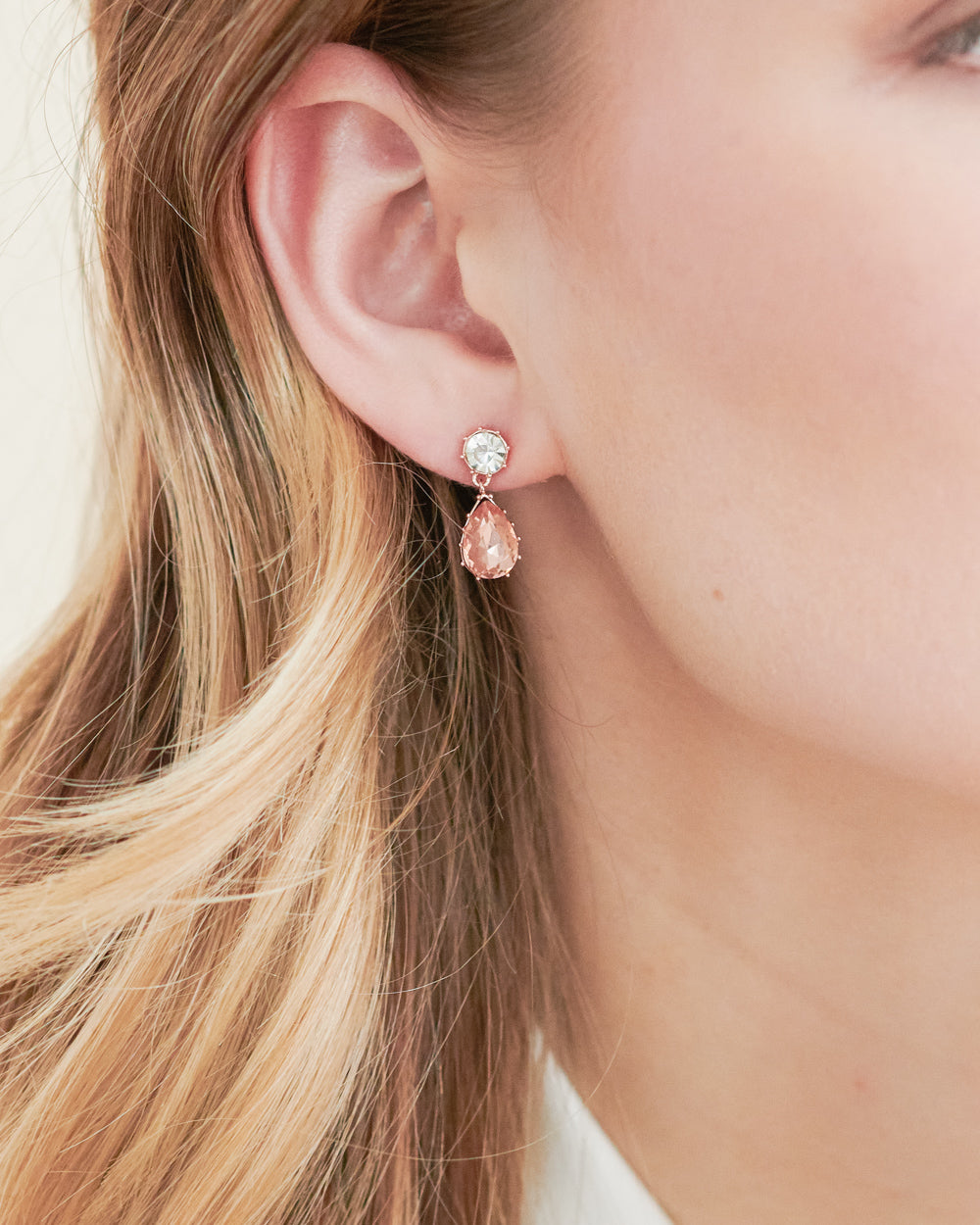 Rose Gold Blush Pink Crystal Drop Earrings