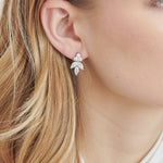 Silver CZ Floral Wedding Earrings Studs