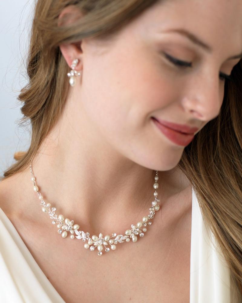 Silver Cultured Freshwater Pearl & CZ Necklace And Earrings Set | Warren  James