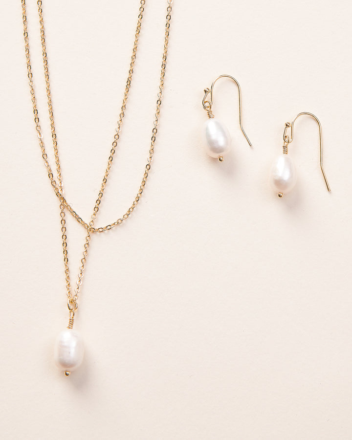 Pearl Drop Jewelry Set Gold