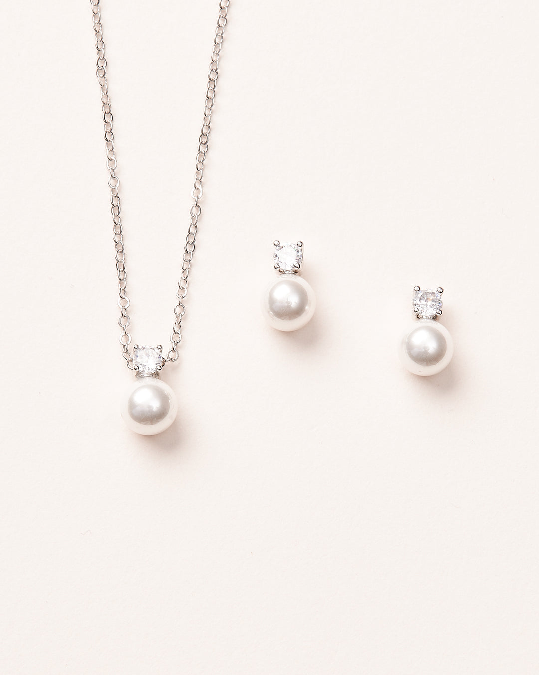 CZ and Pearl Silver Wedding Jewelry Set