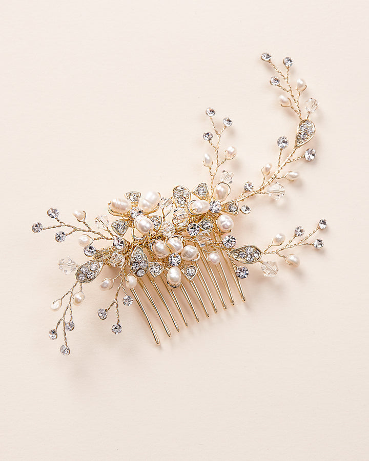 Bridal Comb Gold Pearls