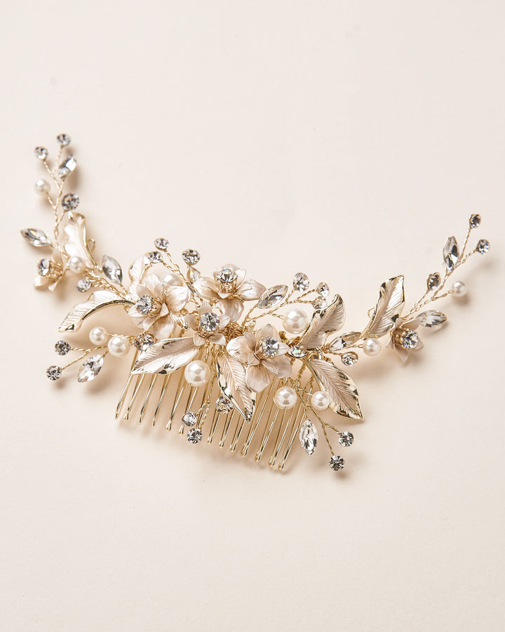 Gold Bridal Comb Pearls