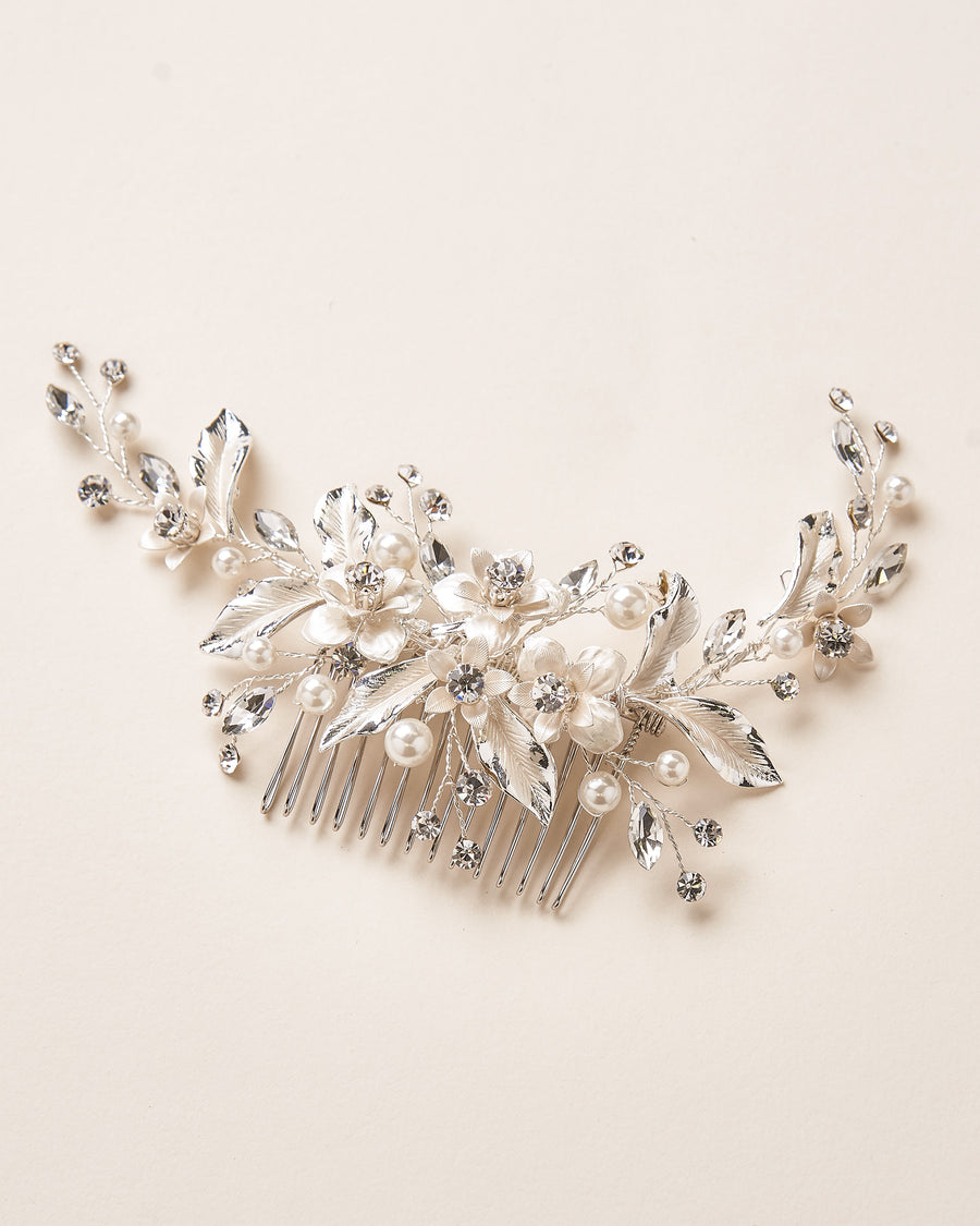 Petite Pearl & Floral Backpiece - Shop Bridal Combs | Dareth Colburn