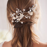 Silver Pearl & Floral Bridal Hair Clip