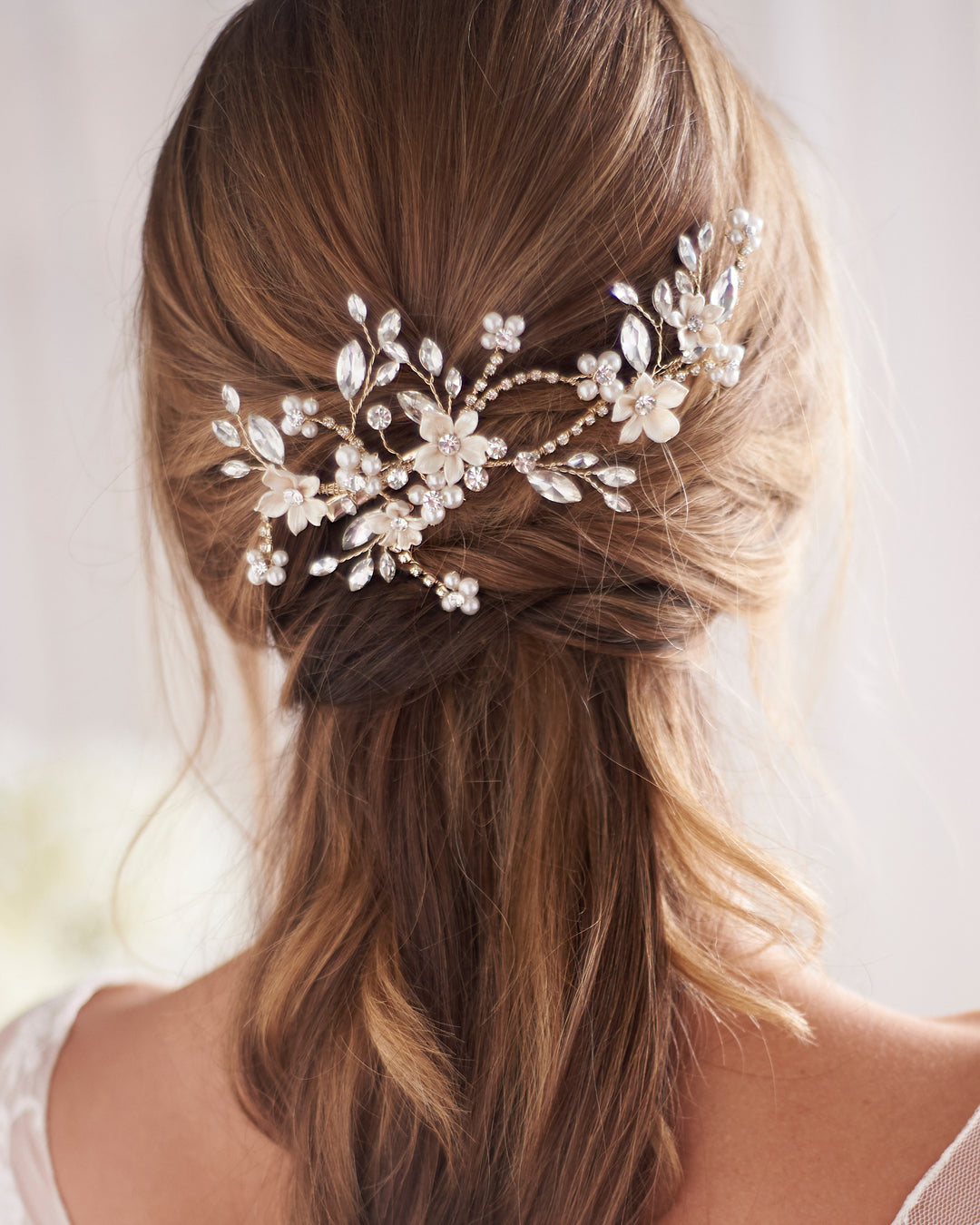 Silver Pearl & Floral Bridal Hair Clip