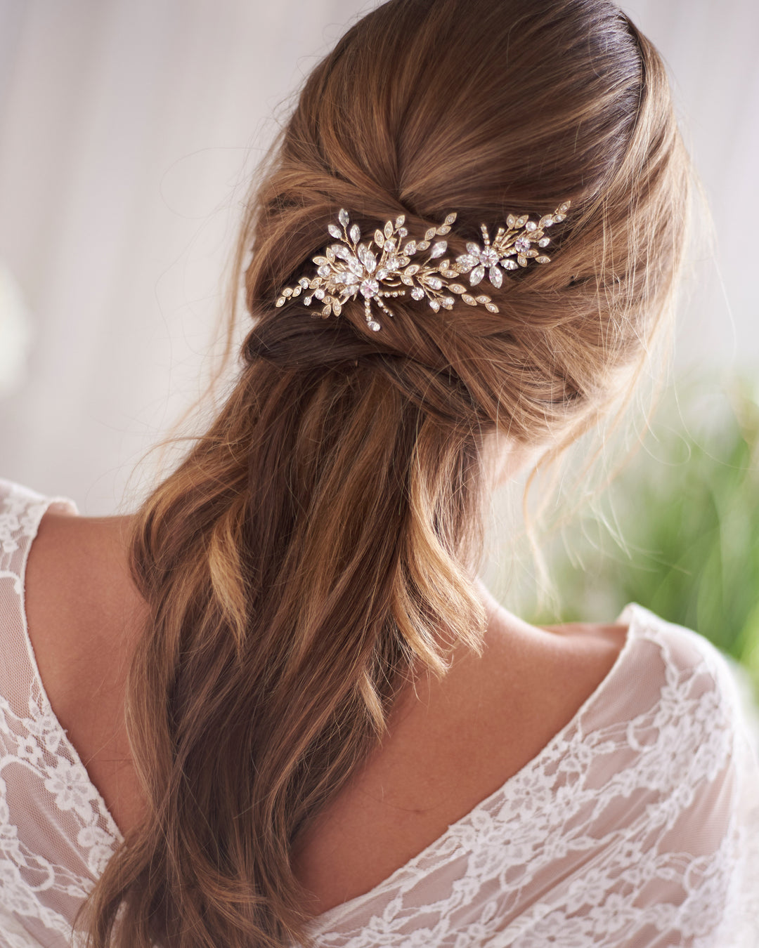 Gold Crystal & Floral Wedding Hair Clip