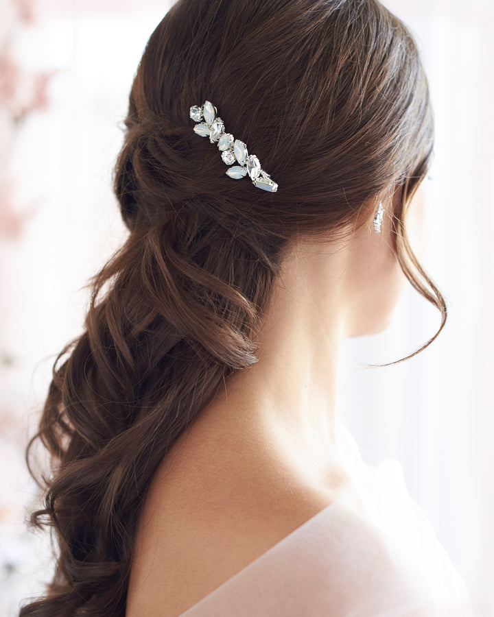 Silver Opal & Crystal Gemstone Wedding Hair Comb