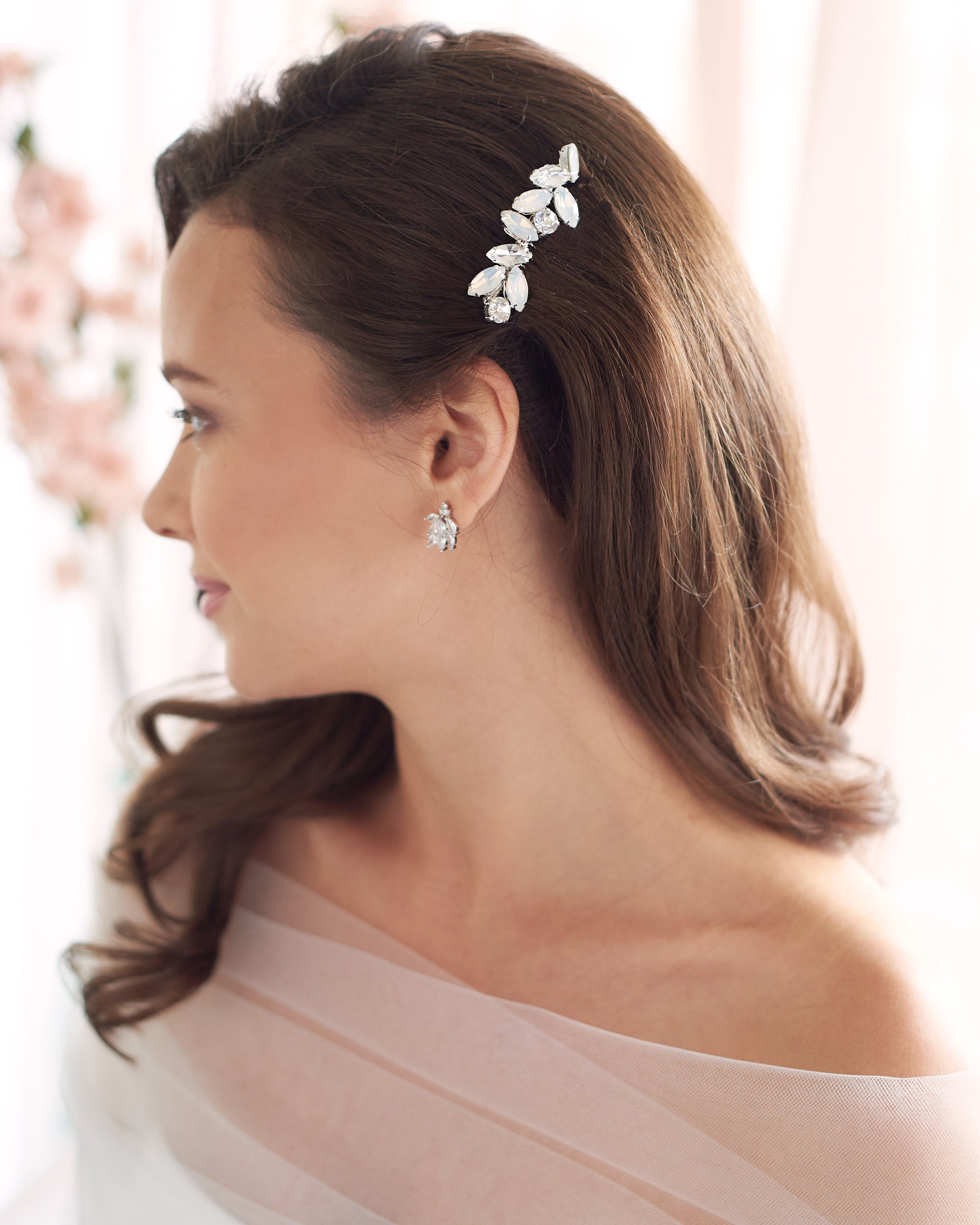 Silver Crystal & Opal Bridal Hair Comb