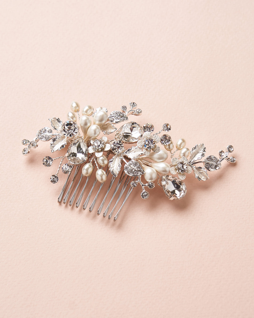 Silver Pearl & Crystal Floral Bridal Comb
