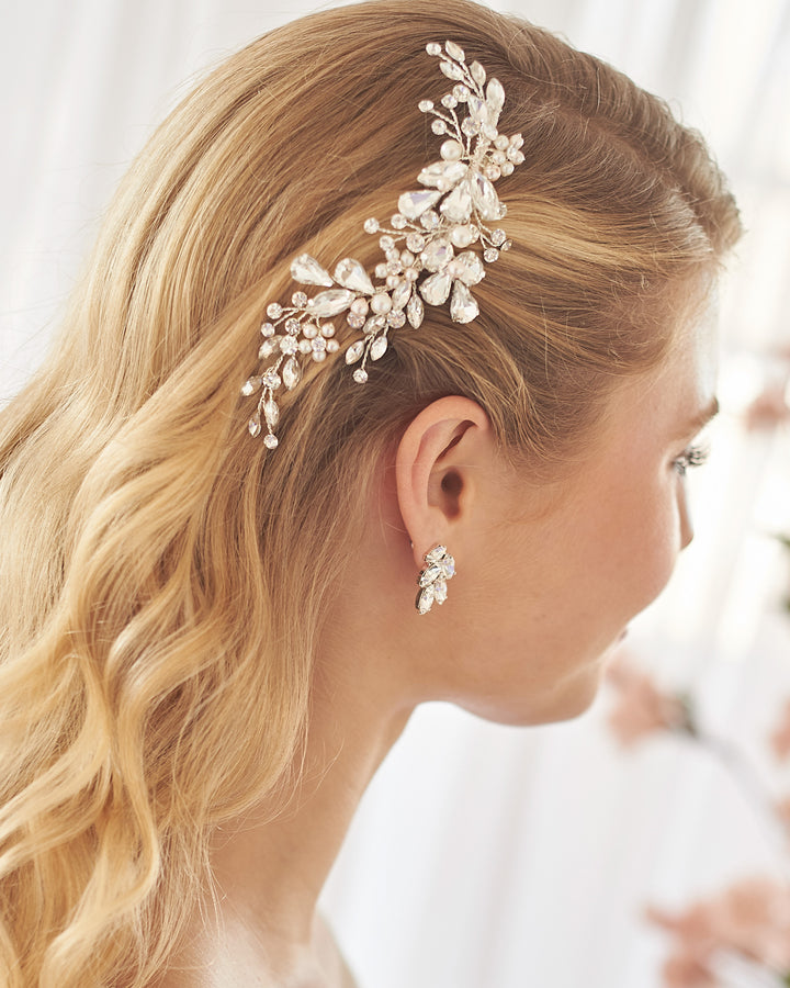 Silver Pearl & Floral Wedding Hair Clip