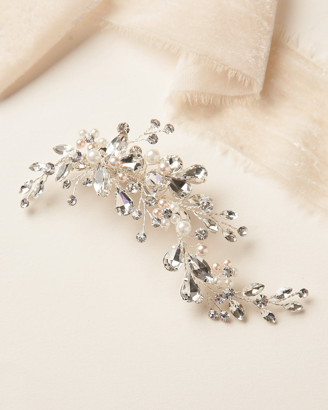 Crystal & Pearl Silver Floral Bridal Hair Clip