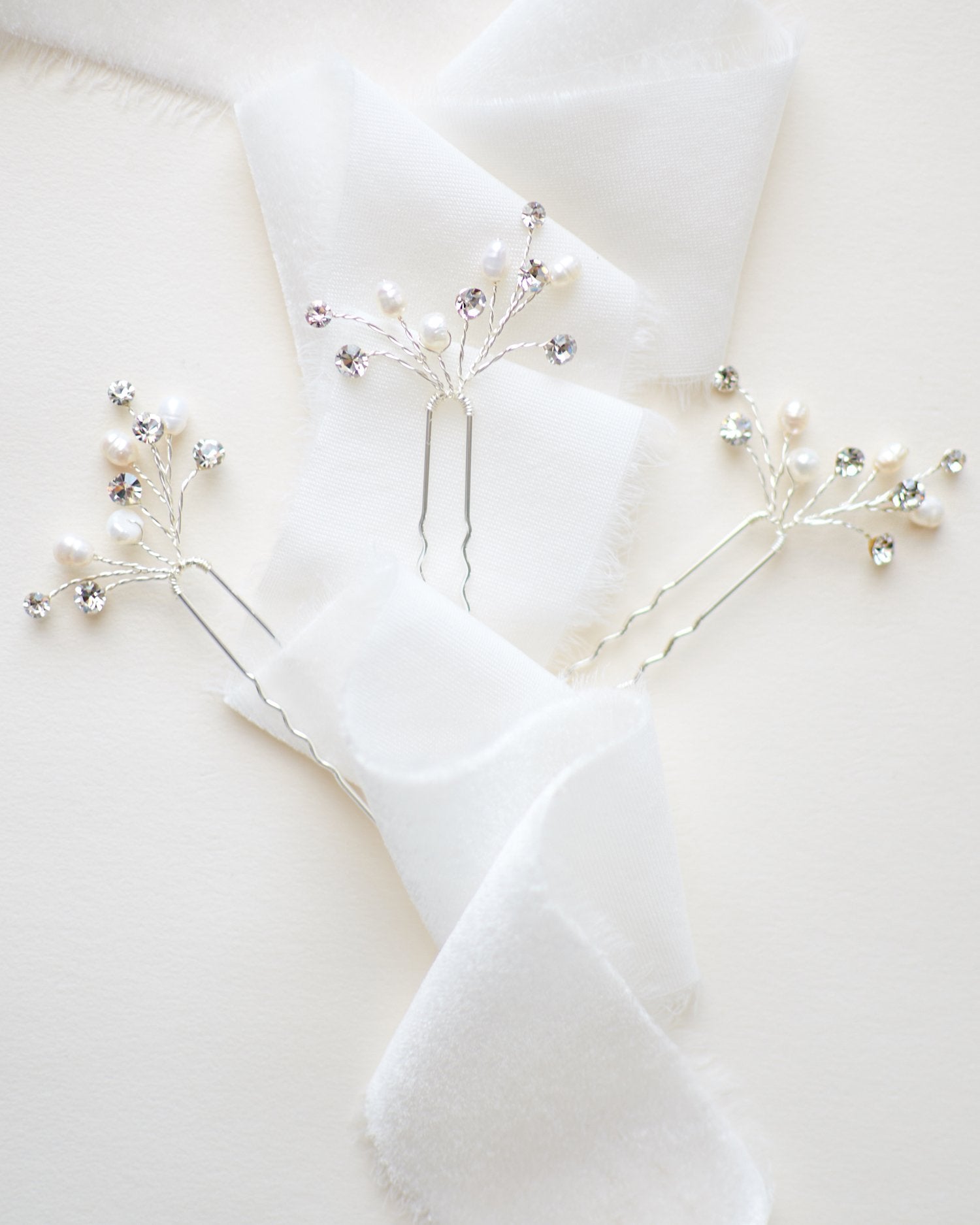Silver Crystal Gemstone and Pearl Bridal Hair Pins