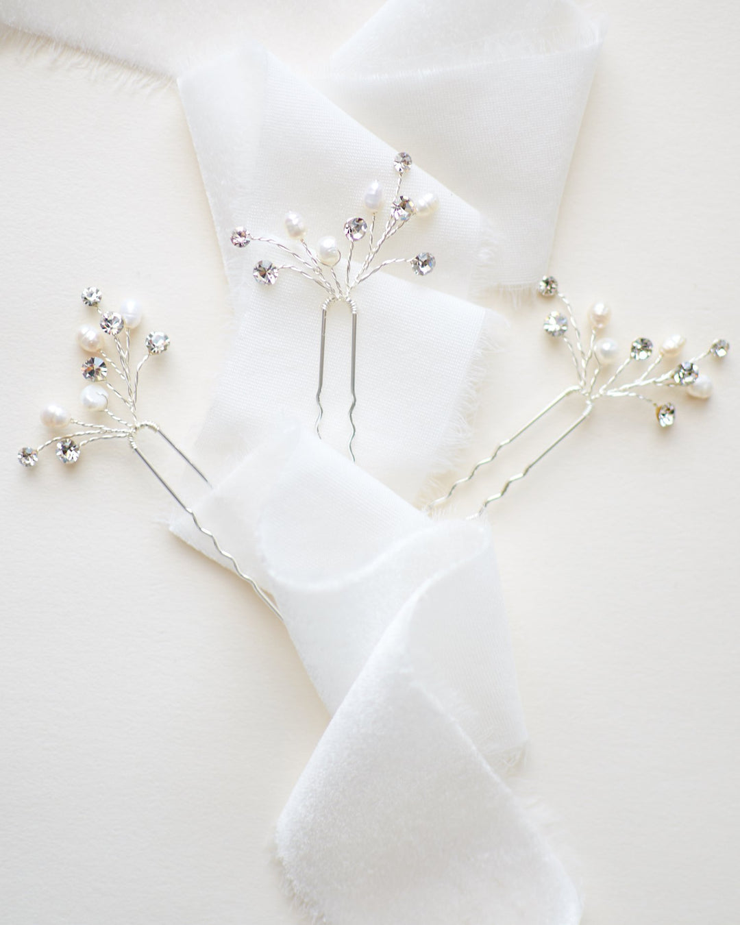 Silver Crystal Gemstone and Pearl Bridal Hair Pins