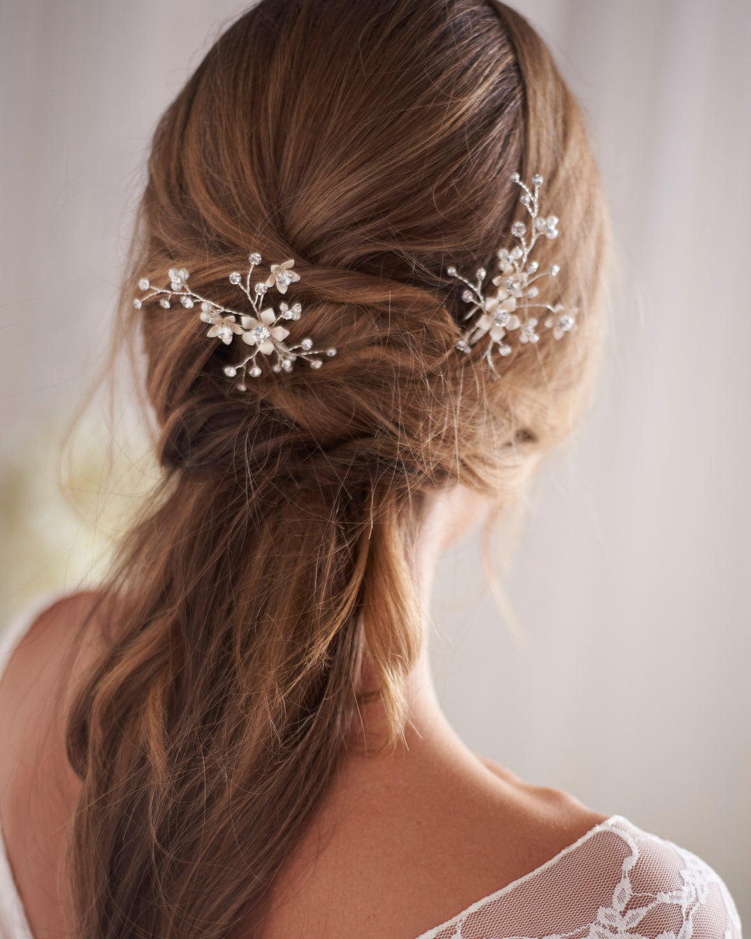 Silver Pearl & Floral Wedding Hair Pins