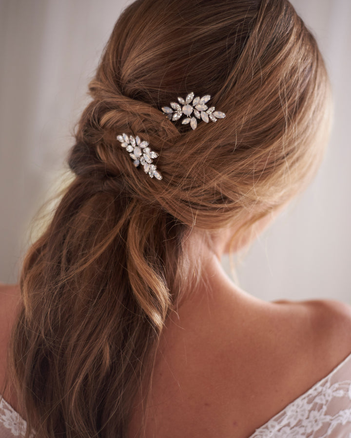 Silver Crystal & Opal Gemstone Bridal Hair Pin