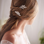 Silver Opal & Crystal Bridal Hair Pins