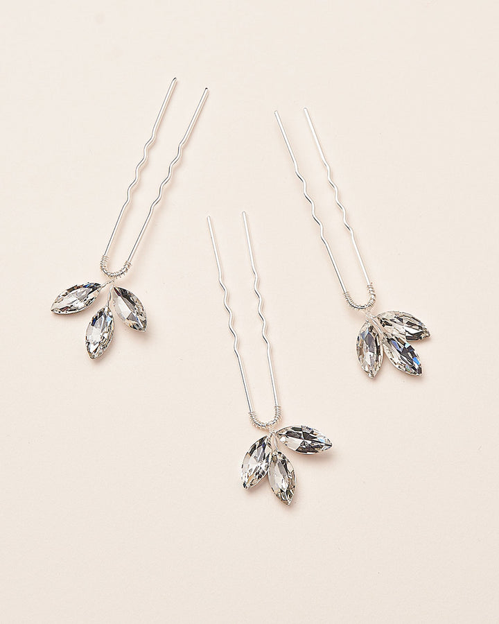 Silver Crystal Floral Wedding Hair Pins