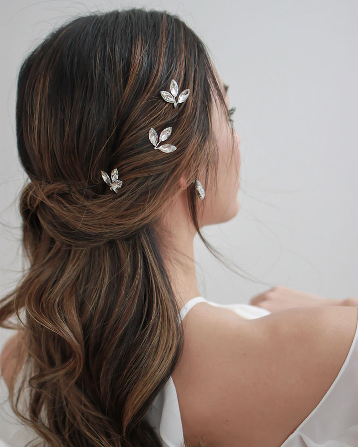Floral & Crystal Silver Wedding Hair Pins