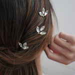 Silver Crystal & Floral Wedding Hair Pins