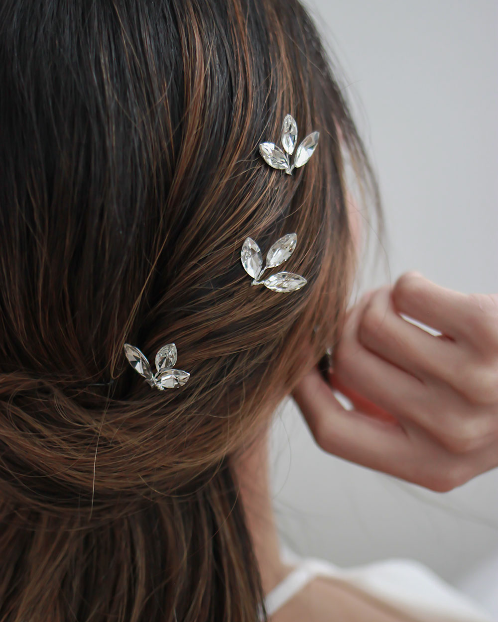 Silver Crystal & Floral Wedding Hair Pins