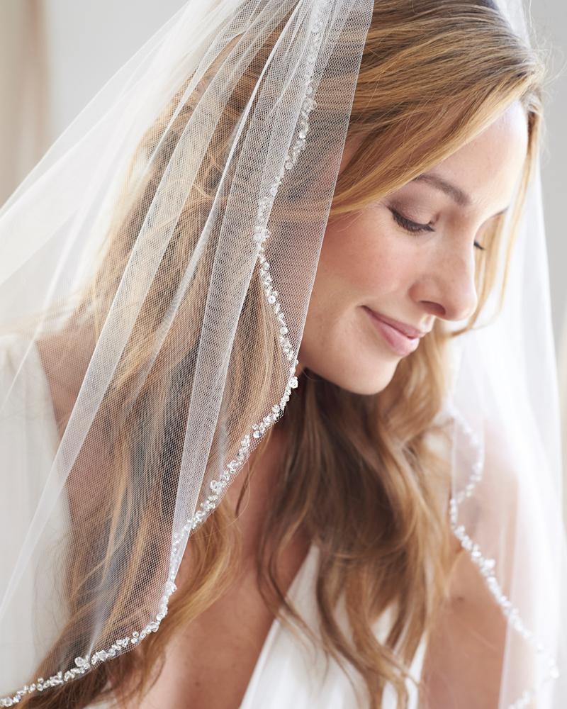 Erma Clara Delicate Beaded Wedding Veil - Shop Veils | Dareth Colburn Elbow - 30 Inches / Ivory