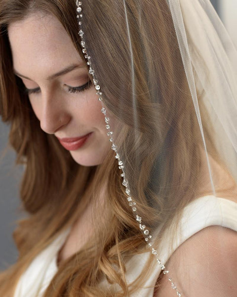 Erma Clara Delicate Beaded Wedding Veil - Shop Veils | Dareth Colburn Elbow - 30 Inches / Ivory