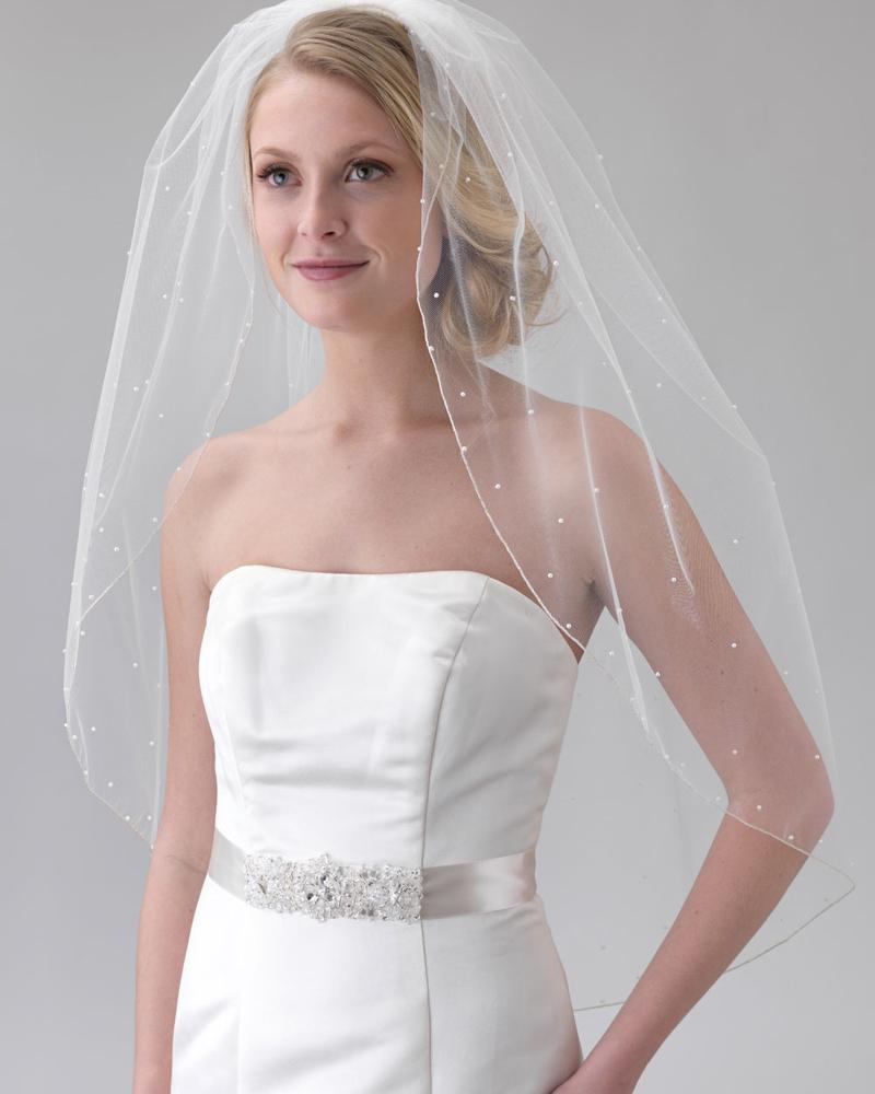 HW Veil Waltz-Length Bridal Veil Scattered with Pearls