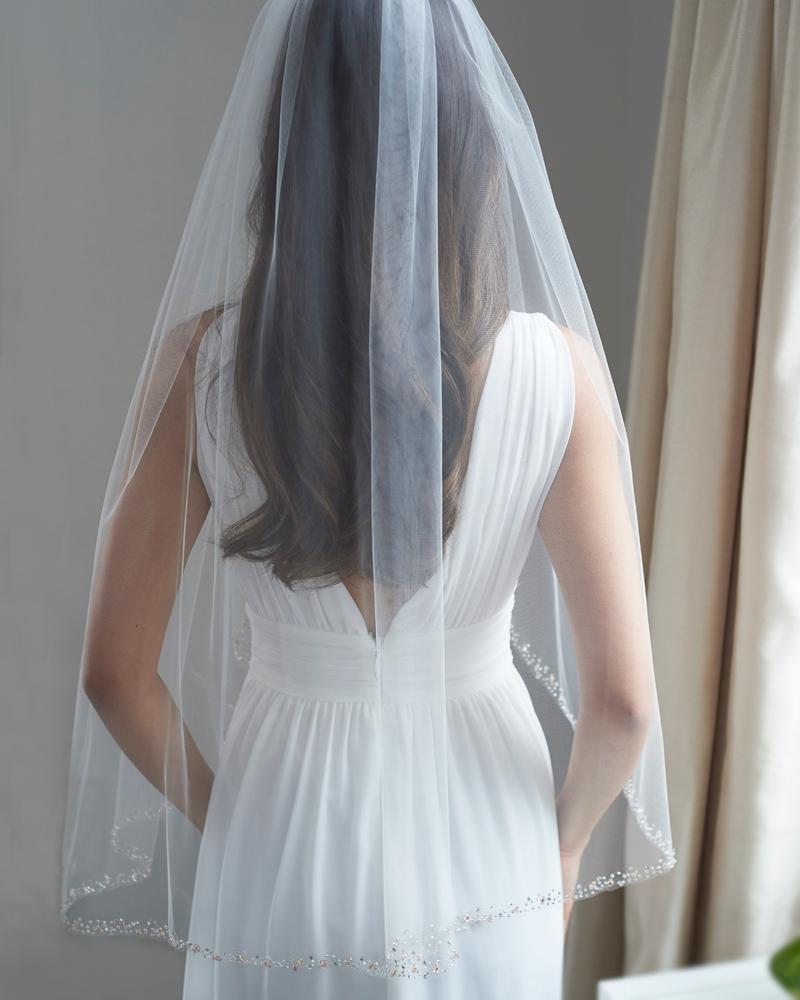 Erma Kelly Scalloped Edge Beaded Veil - Shop Bridal Veils | Dareth Colburn Cathedral - 108 Inches / Ivory