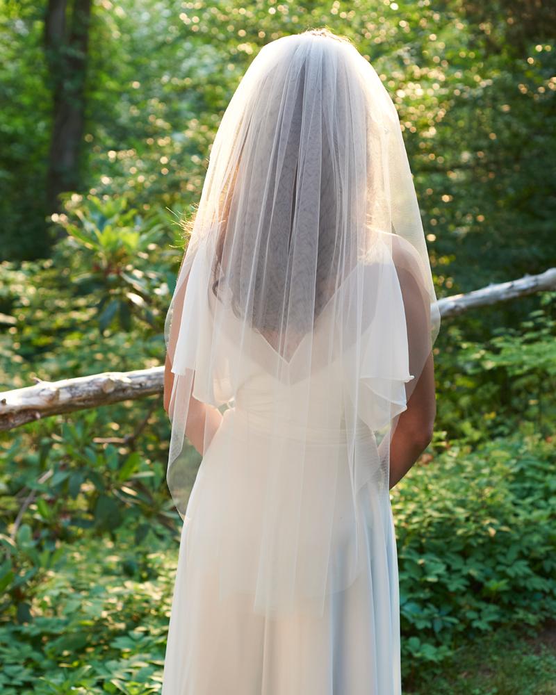 One Blushing Bride Chapel Length Wedding Veil, Simple Raw Edge Bridal Veil, White / Ivory Off White / Diamond / Cathedral Length