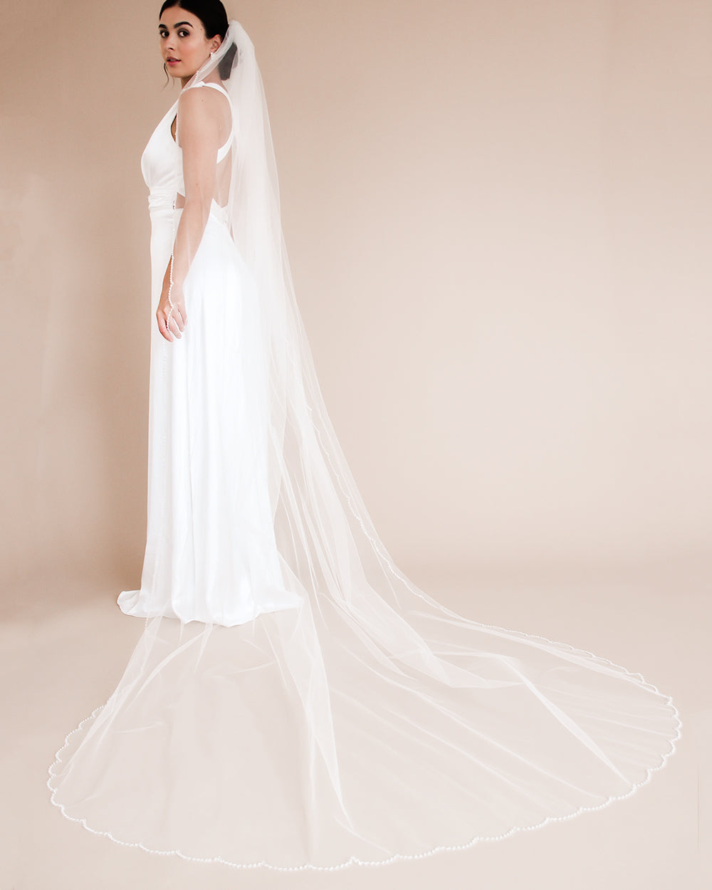 Cathedral Wedding Veil with Wide Beaded Pearl Edge CF281