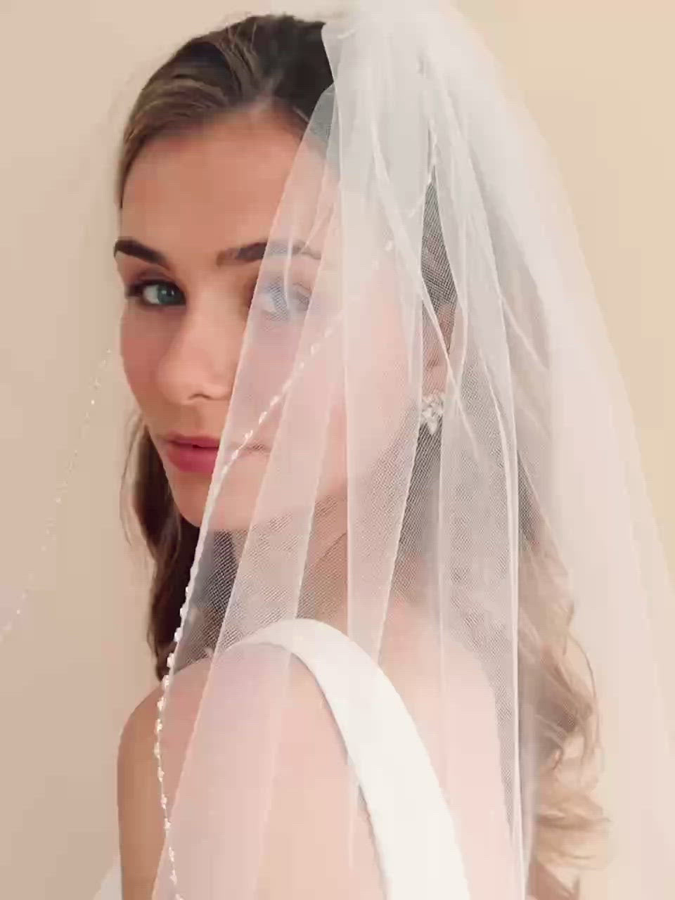 Erma Clara Delicate Beaded Wedding Veil - Shop Veils | Dareth Colburn Elbow - 30 Inches / Ivory